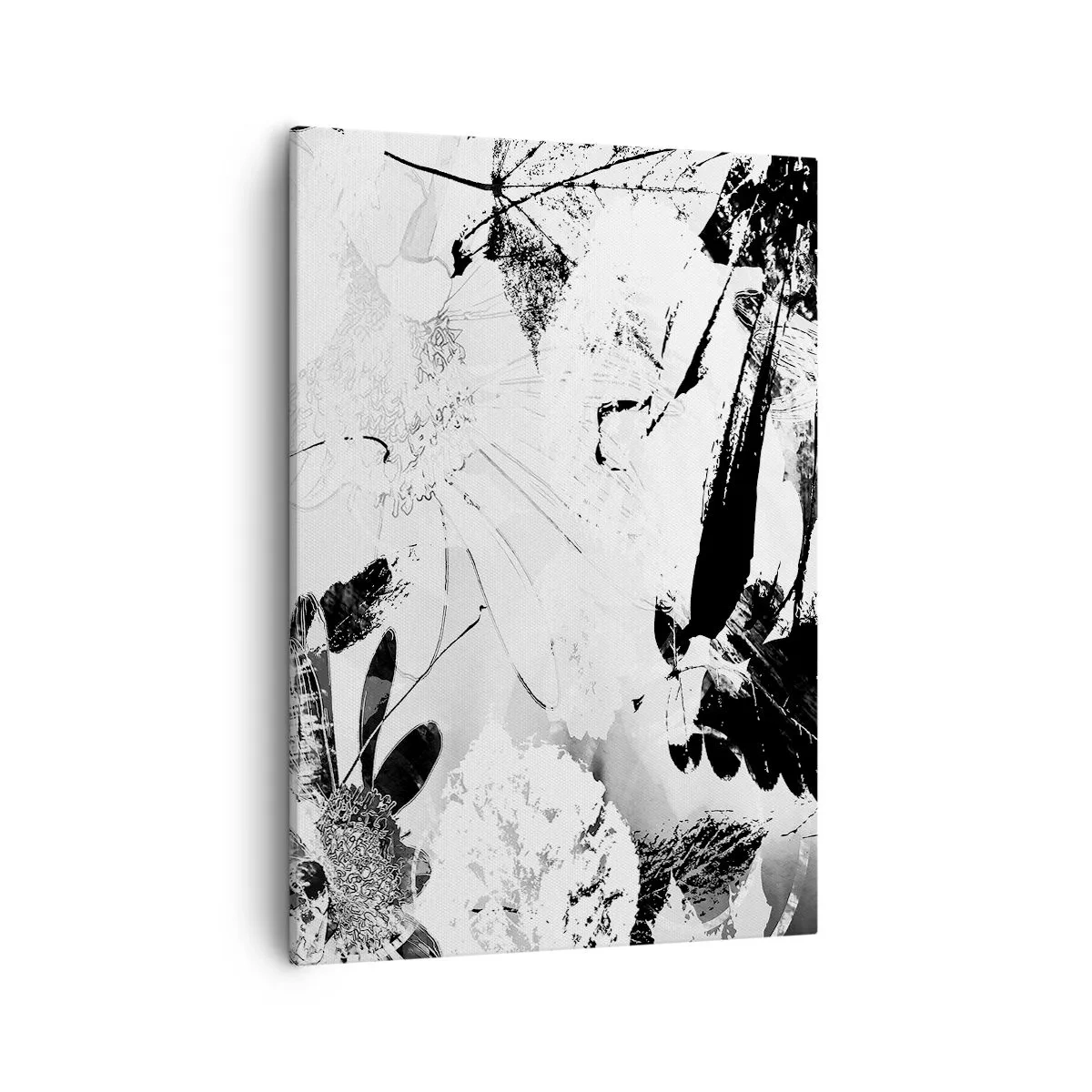 Obraz na płótnie - Abstrakcyjne czarno-białe motywy roślinne - 50x70cm - Jesień w negatywie - Nowoczesna dekoracja ścienna do salonu, kuchni i sypialni ARTTOR