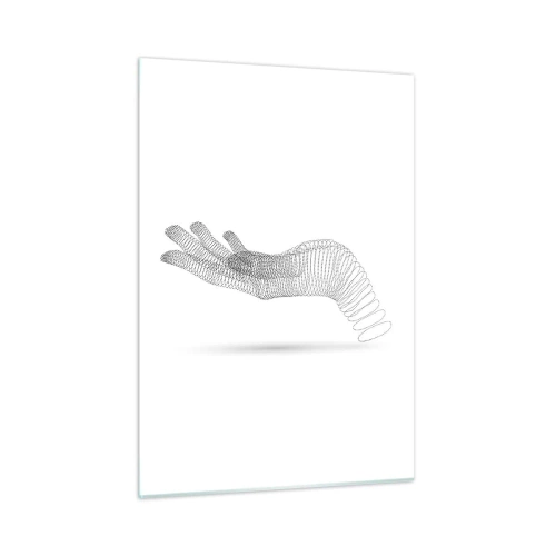 Obraz na szkle - Minimalistyczna grafika dłoni utworzonej z punktów - 50x70cm - Sprężysta dłoń - Nowoczesna dekoracja ścienna do salonu, kuchni i sypialni ARTTOR