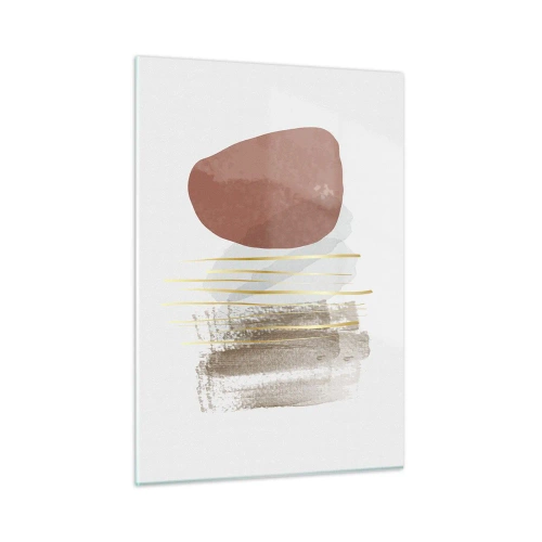 Obraz na szkle - Minimalistyczna abstrakcja z kształtami w beżu i brązie - 50x70cm - Abstrakcyjna kolumnada - Nowoczesna dekoracja ścienna do salonu, kuchni i sypialni ARTTOR