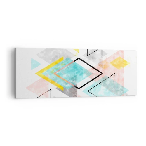 Obraz na płótnie - Kolorowe geometryczne wzory na białym tle - 140x50cm - Igraszka geometryczna - Nowoczesna dekoracja ścienna do salonu i sypialni ARTTOR