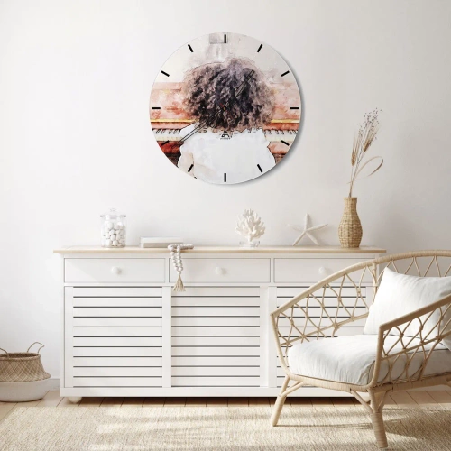 Zegar ścienny - Dziecko grające na pianinie ukazane od tyłu w artystycznym stylu - 30x30cm - W nowym świecie - Nowoczesna dekoracja ścienna do salonu, kuchni i sypialni ARTTOR