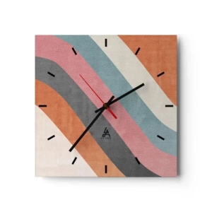 Zegar ścienny - Kolorowe pasy w stylu retro - 30x30cm - Kompozycja diagonalna – ruch - Nowoczesna dekoracja ścienna do salonu i sypialni ARTTOR