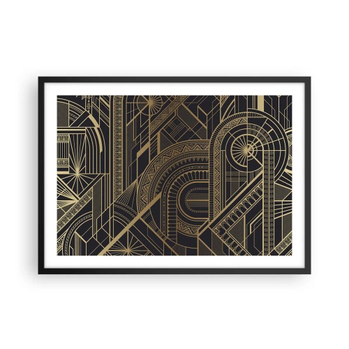 Plakat w czarnej ramie - Złote geometryczne wzory na czarnym tle w stylu art deco - 70x50cm - Koncepty, idee, plany - Nowoczesna dekoracja ścienna do salonu i sypialni ARTTOR
