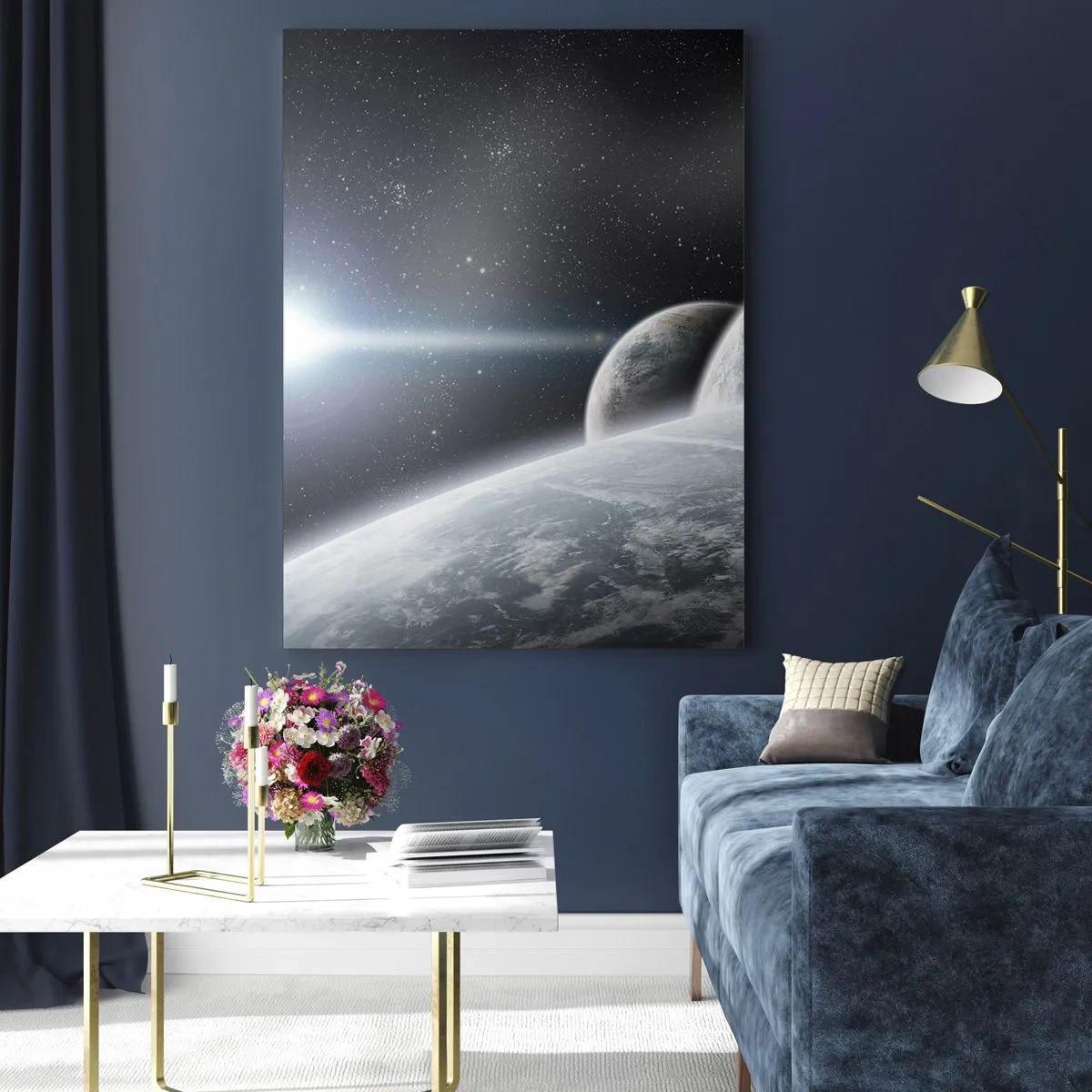 Obraz na szkle - Planety w kosmosie na tle gwiazd i galaktyk - 80x120cm - Kosmiczna muzyka sfer - Nowoczesna dekoracja ścienna do salonu i sypialni ARTTOR