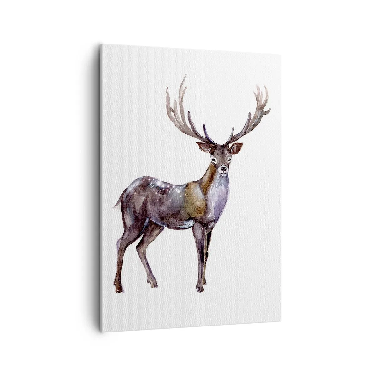 Obraz na płótnie - Elegancki jeleń w akwarelowym stylu - 50x70cm - Król północnej puszczy - Nowoczesna dekoracja ścienna do salonu, kuchni i sypialni ARTTOR