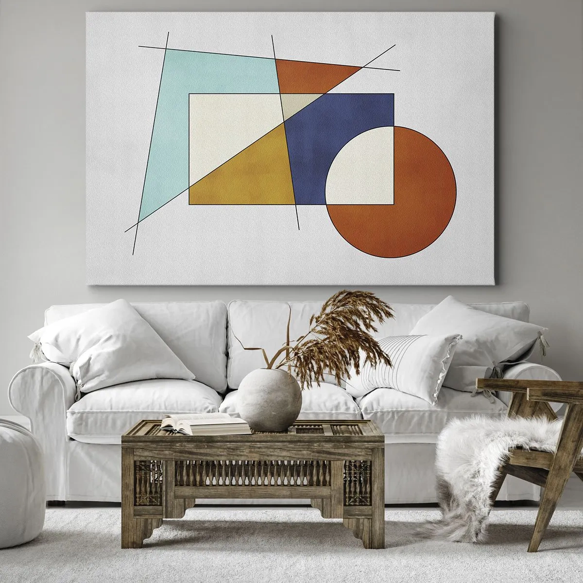 Obraz na płótnie - Modernistyczna kompozycja geometrycznych kształtów i kolorów - 70x50cm - Abstrakcja: modernistyczna zabawa - Nowoczesna dekoracja ścienna do salonu i sypialni ARTTOR
