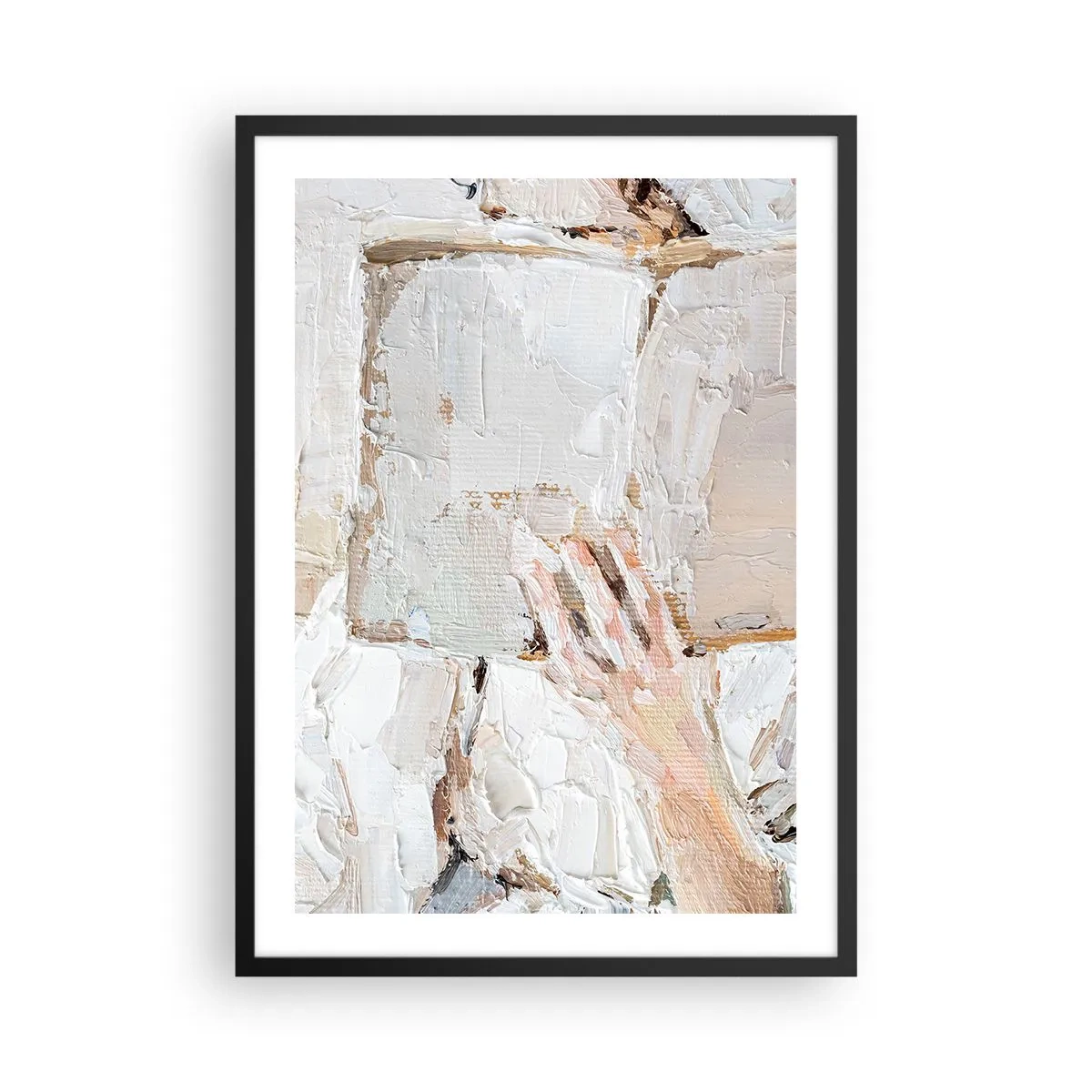 Plakat w czarnej ramie - Teksturalny obraz dłoni trzymającej otwartą książkę - 50x70cm - W innym świecie - Nowoczesna dekoracja ścienna do salonu i sypialni ARTTOR