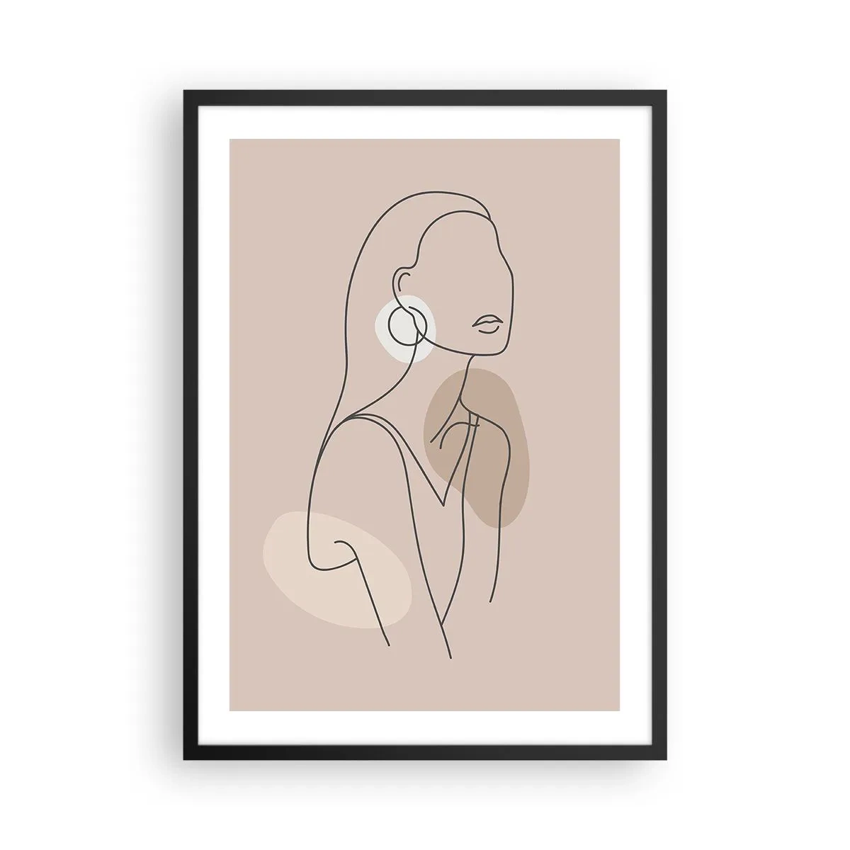 Plakat w czarnej ramie - Minimalistyczny rysunek kobiety w pastelowych odcieniach beżu - 50x70cm - Ikona dziewczęcości - Nowoczesna dekoracja ścienna do salonu i sypialni ARTTOR