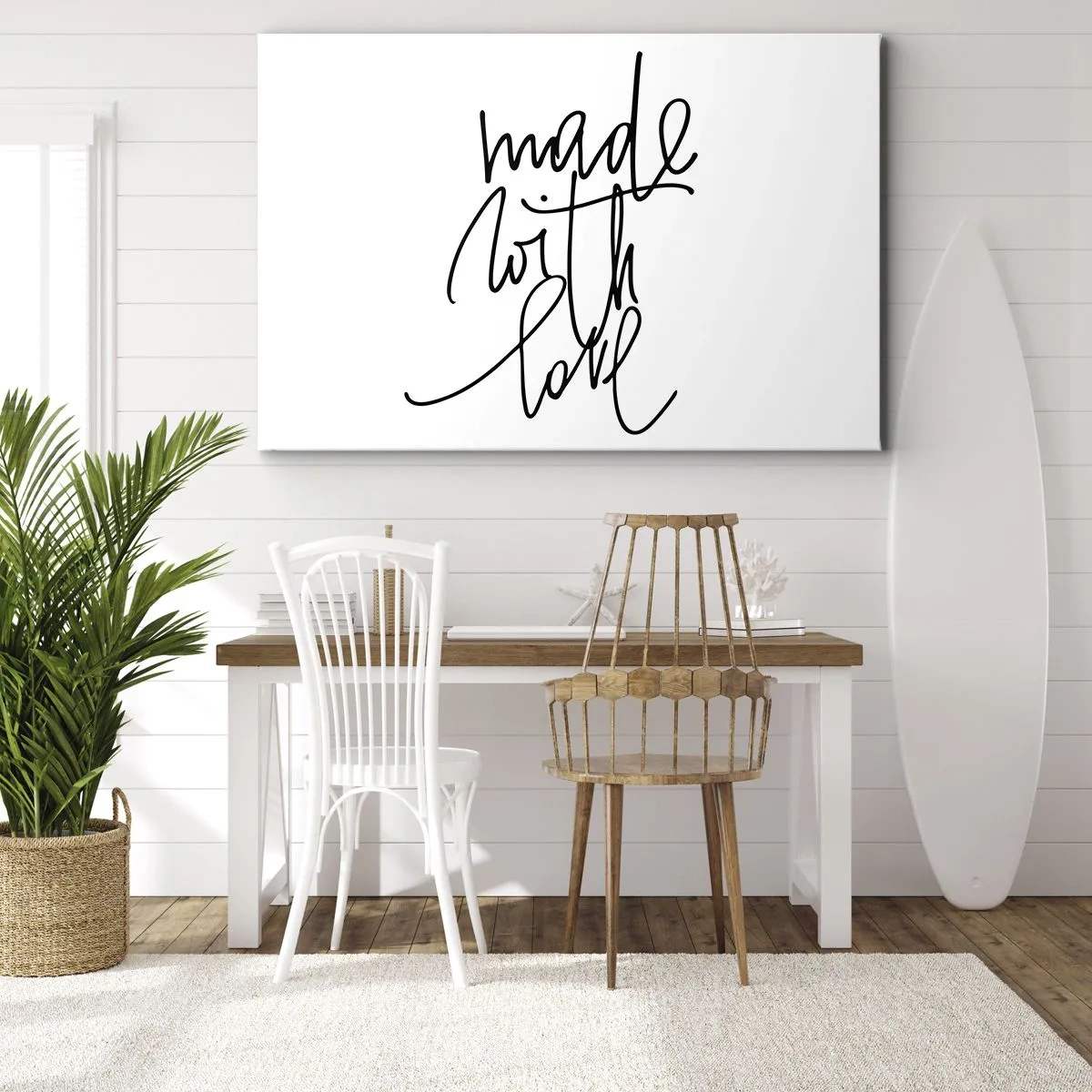 Obraz na płótnie - Czarny napis "Made with love" na białym tle - 70x50cm - Najlepsza marka - Nowoczesna dekoracja ścienna do salonu i sypialni ARTTOR