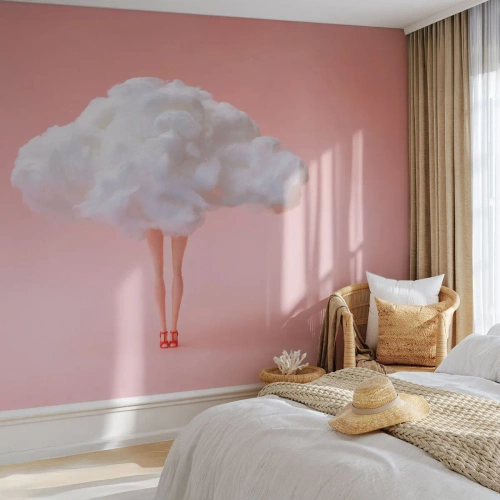 Fototapeta Standard Eco - Surrealistyczna kompozycja nóg i chmury na różowym tle - 100x70cm - Słodka obietnica - Nowoczesna dekoracja ścienna do salonu i sypialni ARTTOR