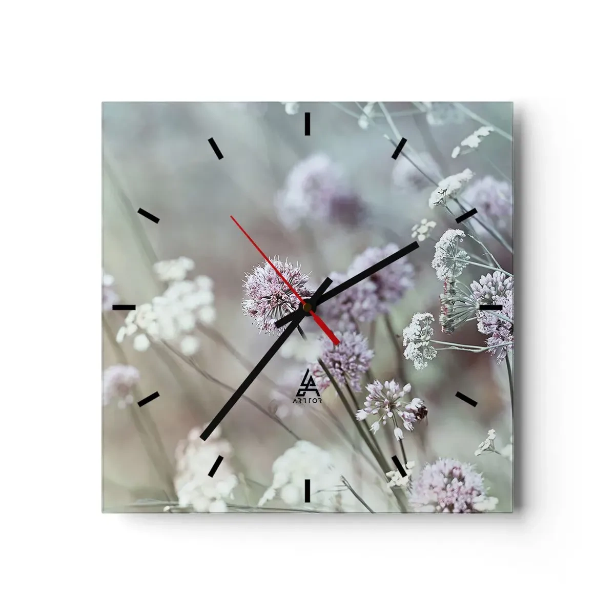 Zegar ścienny - Delikatne kwiaty w pastelowych odcieniach - 30x30cm - Słodkie filigrany ziół - Nowoczesna dekoracja ścienna do salonu i sypialni ARTTOR
