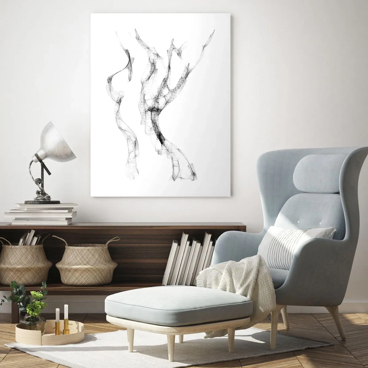 Obraz na szkle - Delikatne, abstrakcyjne linie przypominające smugi dymu na jasnym tle - 70x100cm - Piękna i silna - Nowoczesna dekoracja ścienna do salonu i sypialni ARTTOR