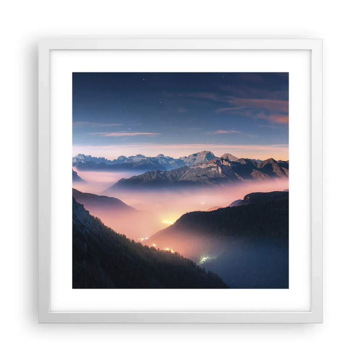 Plakat w białej ramie - Światło w dolinach - 40x40 cm