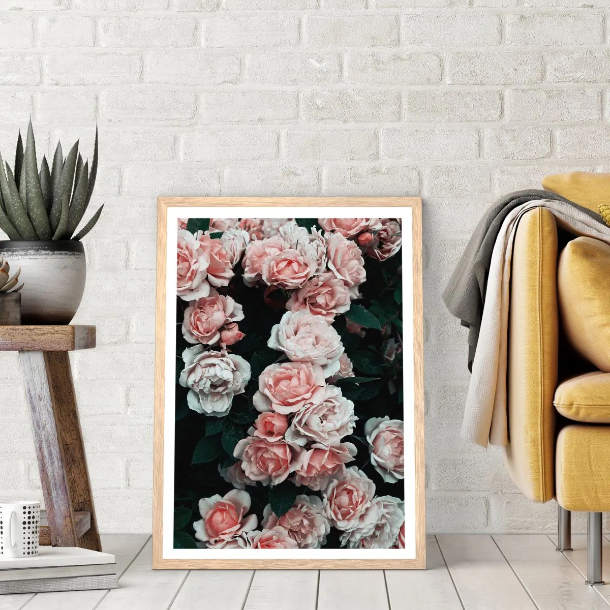 Plakat w ramie jasny dąb - Różany ansamble - 30x40 cm