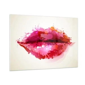 Obraz na szkle - Abstrakcyjne usta w żywych kolorach - 100x70cm - Czerwieńszy odcień czerwieni - Nowoczesna dekoracja ścienna do salonu, kuchni i sypialni ARTTOR