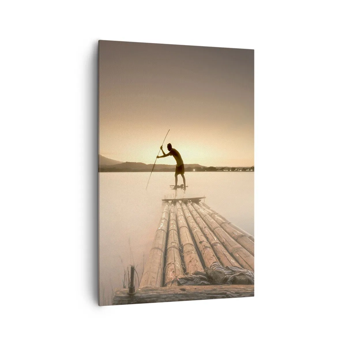 Obraz na płótnie - Człowiek na tratwie o zachodzie słońca - 80x120cm - Przed spoczynkiem - Nowoczesna dekoracja ścienna do salonu i sypialni ARTTOR