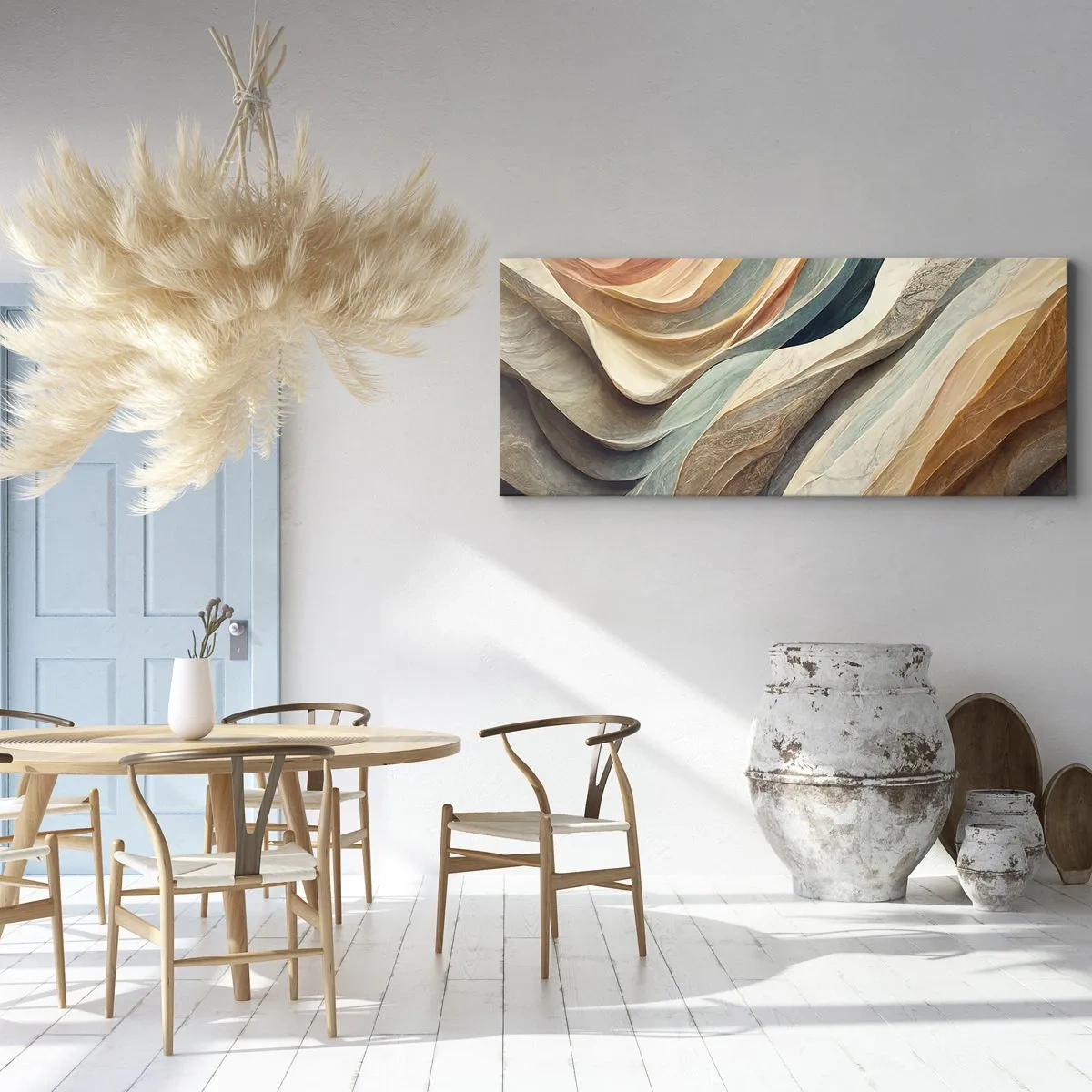 Obraz na płótnie - Abstrakcyjne fale w pastelowych odcieniach - 140x50cm - Chwila przed zmianą - Nowoczesna dekoracja ścienna do salonu i sypialni ARTTOR