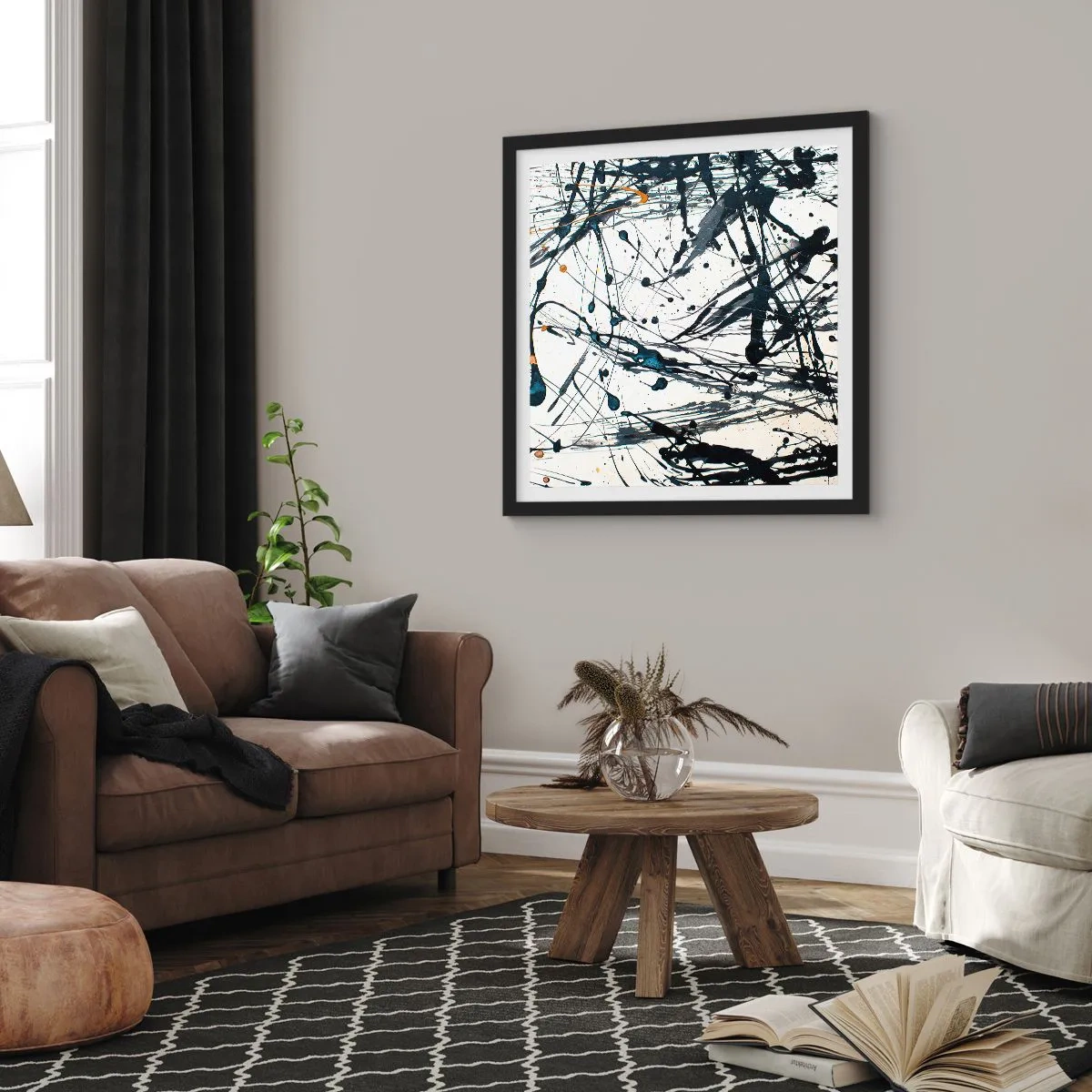 Plakat w czarnej ramie - Abstrakcja ekspresjonistyczna - 60x60 cm