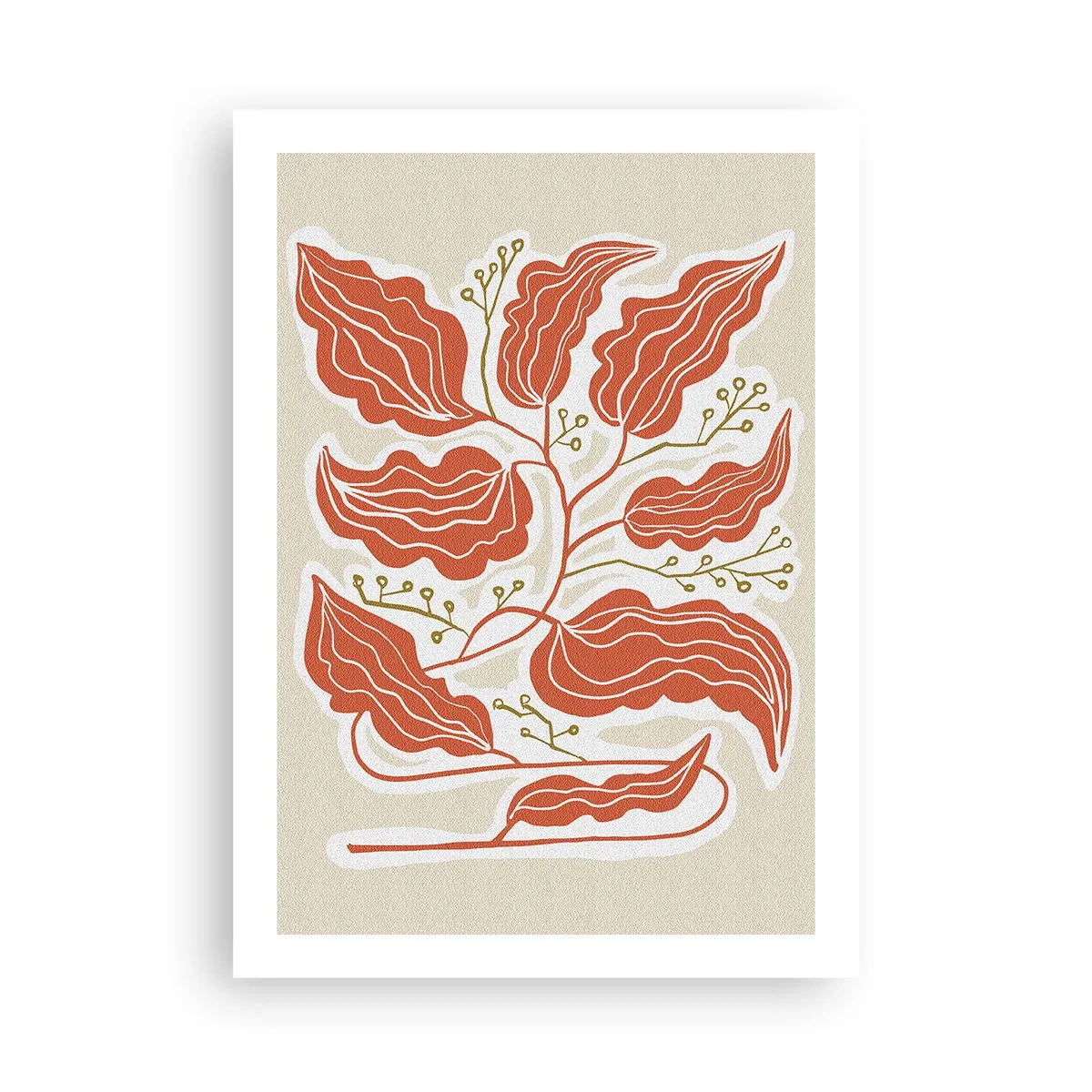 Plakat - Abstrakcyjna kompozycja liści w odcieniach pomarańczu i beżu - 50x70cm - Ludowo i koralowo - Nowoczesna dekoracja ścienna do salonu, kuchni i sypialni ARTTOR
