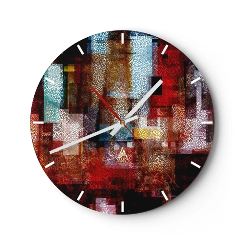 Zegar ścienny - Abstrakcyjne kompozycje w odcieniach czerwieni i złota z geometrycznym wzorem - 30x30cm - Pomieszanie z poplątaniem - Nowoczesna dekoracja ścienna do salonu, kuchni i sypialni ARTTOR