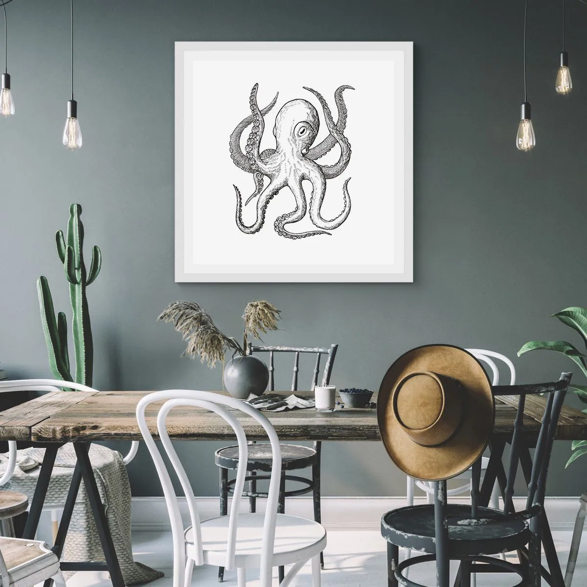 Plakat w białej ramie - Tańcząca z falami - 60x60 cm