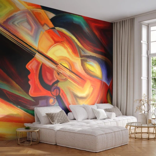 Fototapeta Premium Sand - Abstrakcyjna kompozycja twarzy i gitary w kolorach - 100x70cm - Wszystko gra - Nowoczesna dekoracja ścienna do salonu, kuchni i sypialni ARTTOR