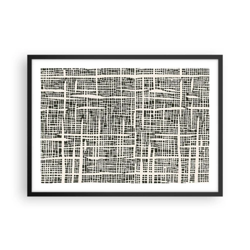 Plakat w czarnej ramie - Geometryczny wzór przypominający siatkę na jasnym tle - 70x50cm - Kompozycja utkana - Nowoczesna dekoracja ścienna do salonu i sypialni ARTTOR