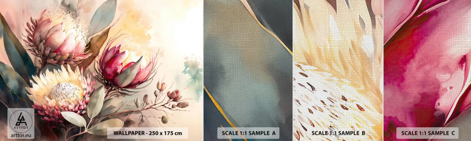 Fototapeta Próbka Premium Canvas - Z profilu i en face - Kwiaty, Art Deco, Botanika - 100x30 cm