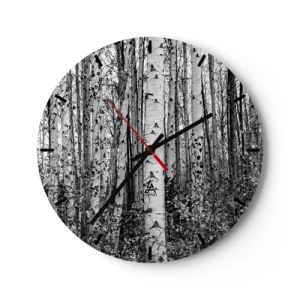 Zegar ścienny - Czarno-biały las brzozowy w minimalistycznym stylu - 30x30cm - Brzozowa kolumnada - Nowoczesna dekoracja ścienna do salonu, kuchni i sypialni ARTTOR