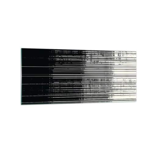 Obraz na szkle - Abstrakcyjna kompozycja linii w kontrastowej czerni i bieli - 120x50cm - Fale i drgania - Nowoczesna dekoracja ścienna do salonu i sypialni ARTTOR