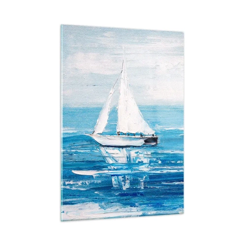 Obraz na szkle - Dwie białe żaglówki na spokojnym, błękitnym morzu - 50x70cm - Z przyjacielem u boku - Nowoczesna dekoracja ścienna do salonu, kuchni i sypialni ARTTOR