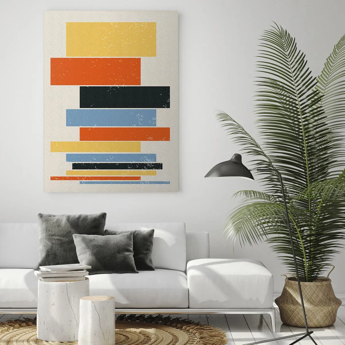 Obraz na szkle - Geometryczne pasy w rytmicznej kompozycji na jasnym tle - 50x70cm - Zapis muzyki - Nowoczesna dekoracja ścienna do salonu, kuchni i sypialni ARTTOR
