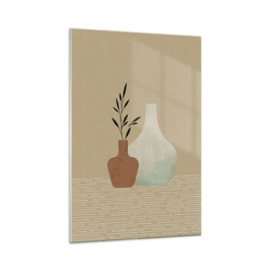 Obraz na szkle - Minimalistyczna kompozycja dwóch wazonów na beżowym tle - 80x120cm - Wazon i jego idea - Nowoczesna dekoracja ścienna do salonu i sypialni ARTTOR