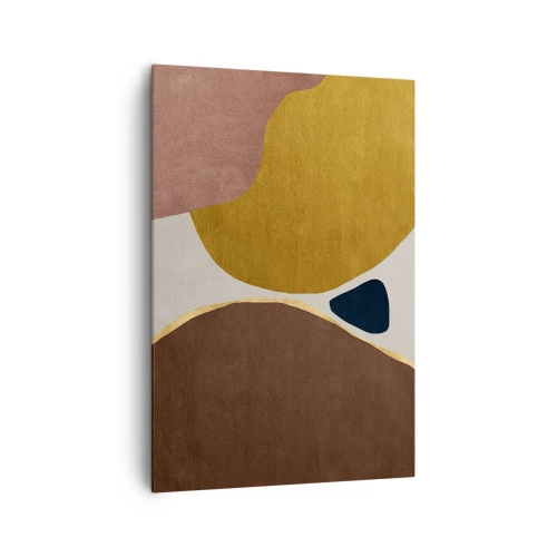 Obraz na płótnie - Abstrakcyjna kompozycja z geometrycznymi kształtami w ciepłych barwach - 70x100cm - Abstrakcja – miejsce w przestrzeni - Nowoczesna dekoracja ścienna do salonu i sypialni ARTTOR