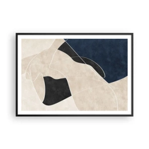 Plakat w czarnej ramie - Geometryczna abstrakcja w odcieniach beżu i granatu - 100x70cm - Kompozycja abstrakcyjna – kontrast barw - Nowoczesna dekoracja ścienna do salonu i sypialni ARTTOR