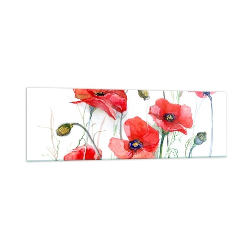 Obraz na szkle - Akwarelowe maki na delikatnym tle - 160x50cm - Kwiaty polskie - Nowoczesna dekoracja ścienna do salonu i sypialni ARTTOR