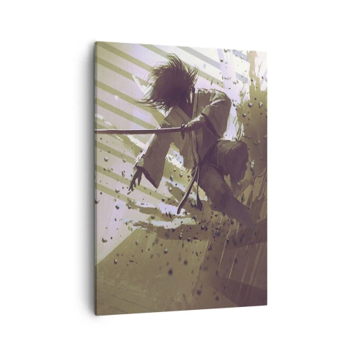 Obraz na płótnie - Dynamiczny wojownik w akcji - 50x70cm - I ty możesz być samurajem - Nowoczesna dekoracja ścienna do salonu, kuchni i sypialni ARTTOR