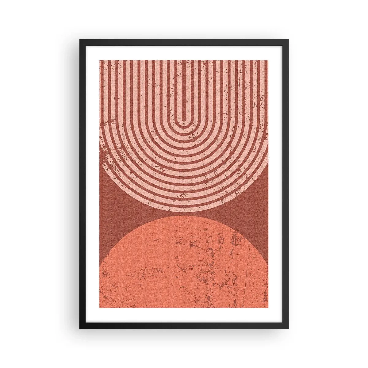Plakat w czarnej ramie - Geometryczna abstrakcja w odcieniach terakoty z efektem vintage - 50x70cm - Bliska relacja - Nowoczesna dekoracja ścienna do salonu i sypialni ARTTOR
