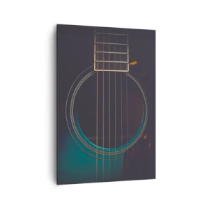 Obraz na płótnie - Akustyczna gitara w ciemnym, eleganckim świetle - 70x100cm - Chwila zanim zabrzmi - Nowoczesna dekoracja ścienna do salonu i sypialni ARTTOR