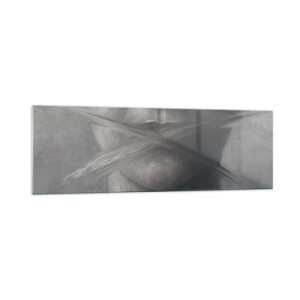 Obraz na szkle - Symboliczny portret z zamazanymi ustami w szarej tonacji - 160x50cm - Ani słowa - Nowoczesna dekoracja ścienna do salonu i sypialni ARTTOR