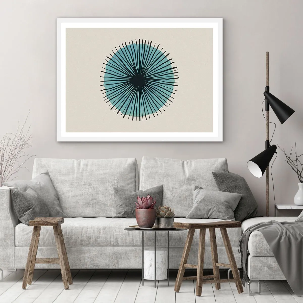 Plakat w białej ramie - Promieniście na błękicie - 50x40 cm