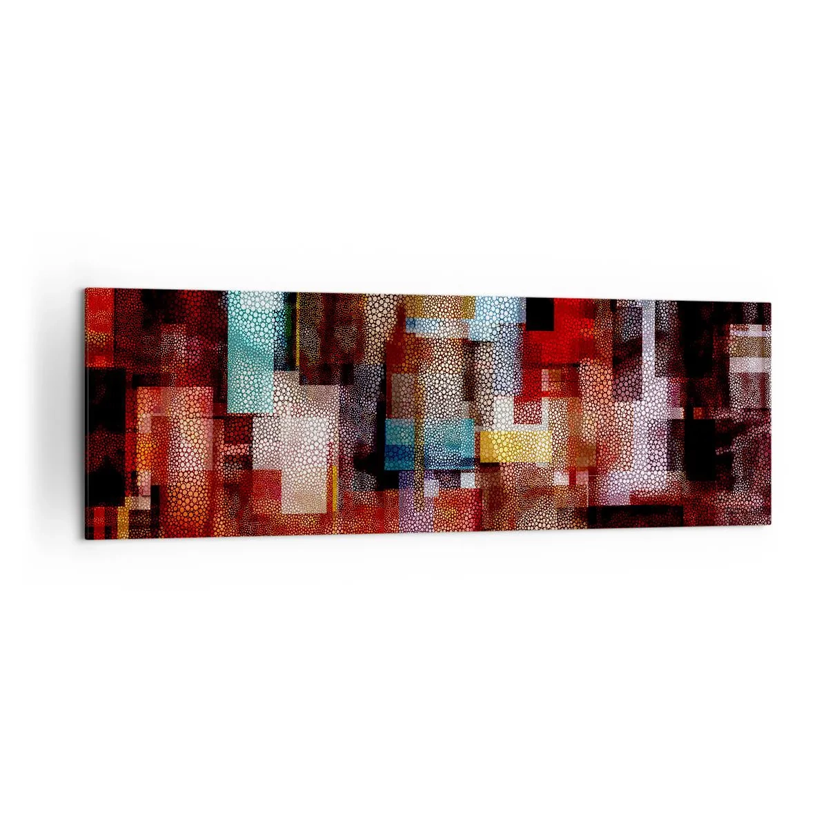 Obraz na płótnie - Geometryczna abstrakcja w intensywnych odcieniach czerwieni - 160x50cm - Pomieszanie z poplątaniem - Nowoczesna dekoracja ścienna do salonu i sypialni ARTTOR