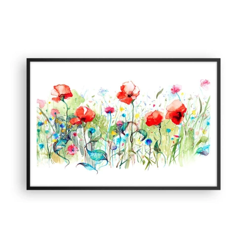 Plakat w czarnej ramie - Kwitnąca majem łąka - 91x61 cm
