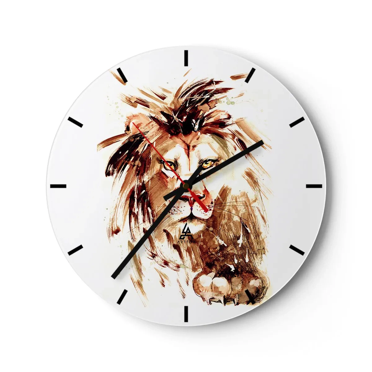 Zegar ścienny - Portret lwa w odcieniach brązu w dynamicznej artystycznej formie - 30x30cm - Siła i godność - Nowoczesna dekoracja ścienna do salonu, kuchni i sypialni ARTTOR