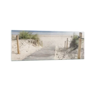 Obraz na szkle - Ścieżka z desek prowadząca na piaszczystą plażę - 140x50cm - Po horyzont - Nowoczesna dekoracja ścienna do salonu i sypialni ARTTOR