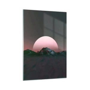 Obraz na szkle - Geometryczne góry z zachodzącym słońcem w tle - 80x120cm - W sąsiedniej galaktyce - Nowoczesna dekoracja ścienna do salonu i sypialni ARTTOR