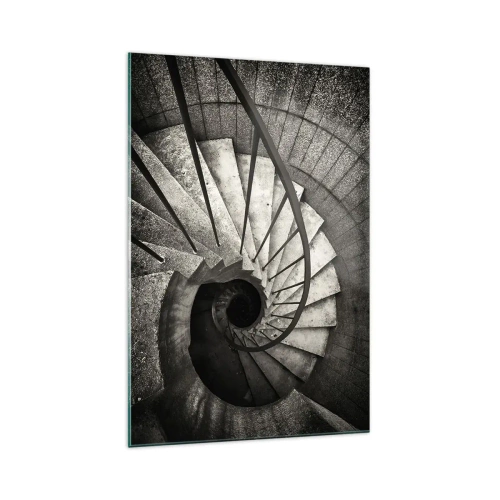 Obraz na szkle - Czarno-białe spiralne schody w nowoczesnym stylu - 70x100cm - Schodami w górę, schodami w dół - Nowoczesna dekoracja ścienna do salonu i sypialni ARTTOR