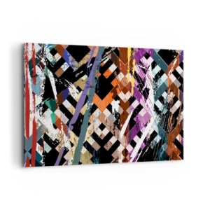 Obraz na płótnie - Abstrakcyjna kompozycja z kolorowymi liniami na czarnym tle - 120x80cm - Podniesione do kwadratu - Nowoczesna dekoracja ścienna do salonu, kuchni i sypialni ARTTOR