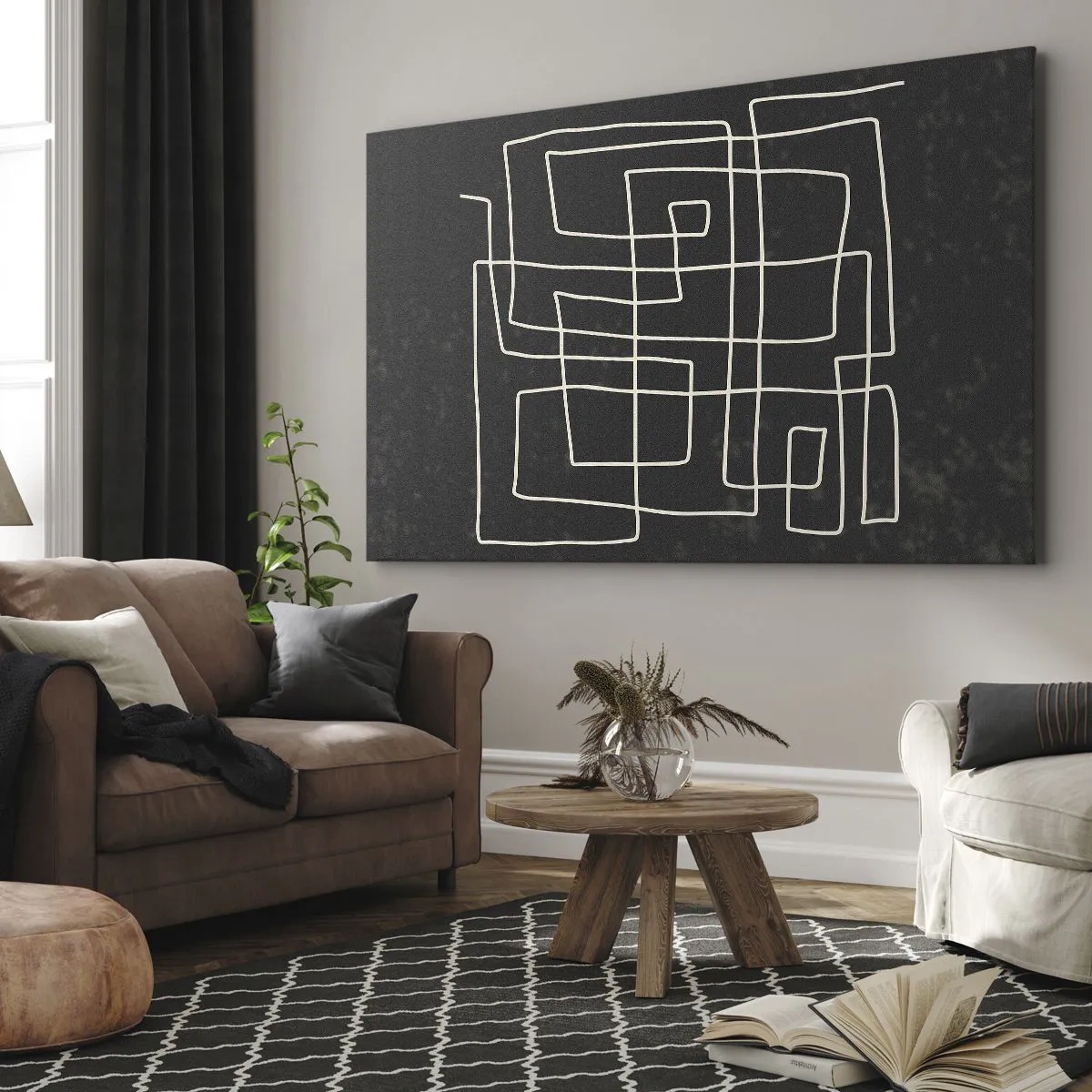 Obraz na płótnie - Abstrakcyjny wzór geometryczny na ciemnym tle - 120x80cm - Nie taki prosty - Nowoczesna dekoracja ścienna do salonu, kuchni i sypialni ARTTOR