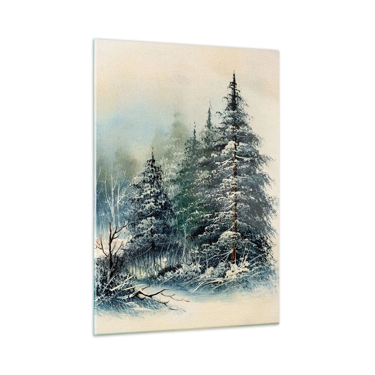 Obraz na szkle - Zimowy las z ośnieżonymi drzewami na tle nieba - 50x70cm - Gotowe do Świąt - Nowoczesna dekoracja ścienna do salonu, kuchni i sypialni ARTTOR